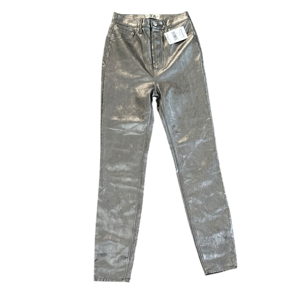 Free People We The Free Phoenix Coated Silver Skinny Jeans for Women, Size 26.